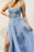 Sky Blue Sweetheart Sleeveless Front Split Mermaid Evening Dress with Lace Appliques