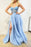 Sky Blue Sweetheart Sleeveless Front Split Mermaid Evening Dress with Lace Appliques