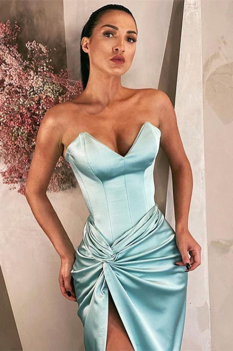 Sky Blue V-Neck Long Prom Dress Featuring a Sultry Split