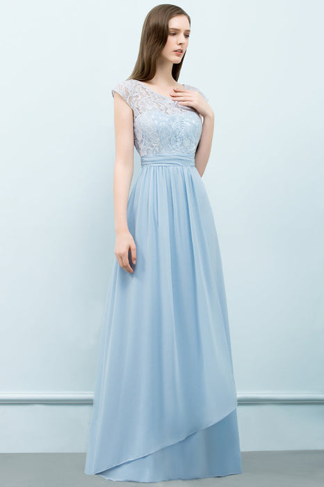 Bridelily Affordable Lace Sleeveless Blue Bridesmaid Dresses With Scoop Cap