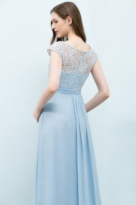 Bridelily Affordable Lace Sleeveless Blue Bridesmaid Dresses With Scoop Cap