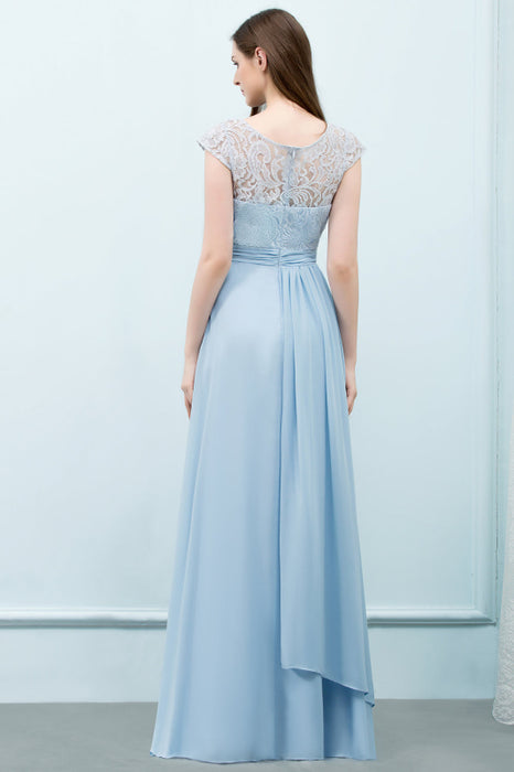 Bridelily Affordable Lace Sleeveless Blue Bridesmaid Dresses With Scoop Cap