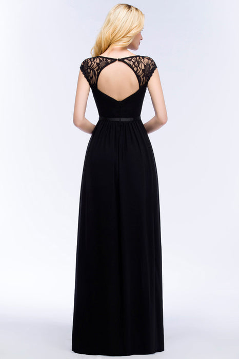 Bridelily Elegant Lace Black V-Neck Sleeveless Bridesmaid Dress with Hollowout Back