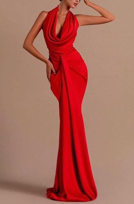 Sleeveless Halter Mermaid Gown with Daring Open Back