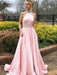Sleeveless Halter Sweep/Brush A-line Train With Beading Satin Dresses - Prom Dresses