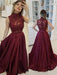 Sleeveless High Neck A-line Sweep/Brush With Applique Satin Dresses - Prom Dresses