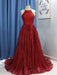 Sleeveless Jewel Sweep/Brush A-line Train With Ruffles Sequins Dresses - Prom Dresses