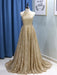 Sleeveless Jewel Sweep/Brush A-line Train With Ruffles Sequins Dresses - Prom Dresses