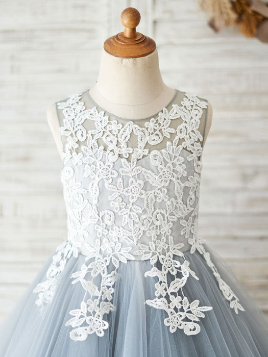 Flower Girl Dresses Jewel Neck Sleeveless Lace Bodice Formal Kids Pageant Dresses