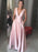 Sleeveless V-Neck Floor-Length A-line With Ruffles Satin Dresses - Prom Dresses