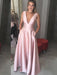 Sleeveless V-Neck Floor-Length A-line With Ruffles Satin Dresses - Prom Dresses