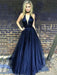 Sleeveless V-Neck Floor-Length A-line With Ruffles Tulle Dresses - Prom Dresses