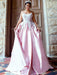 Spaghetti Straps Sweep/Brush Train With Applique Satin Dresses - Prom Dresses