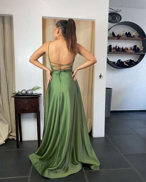 Spaghetti-Straps Prom Dress Long with Pocket