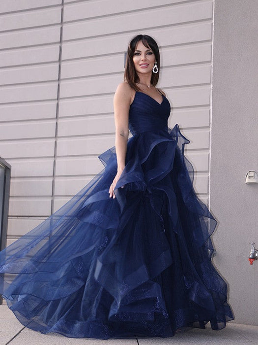 Spaghetti-Straps Prom Dress Split with Ruffles