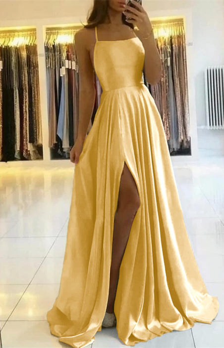 Spaghetti-Straps Prom Dress with Slit