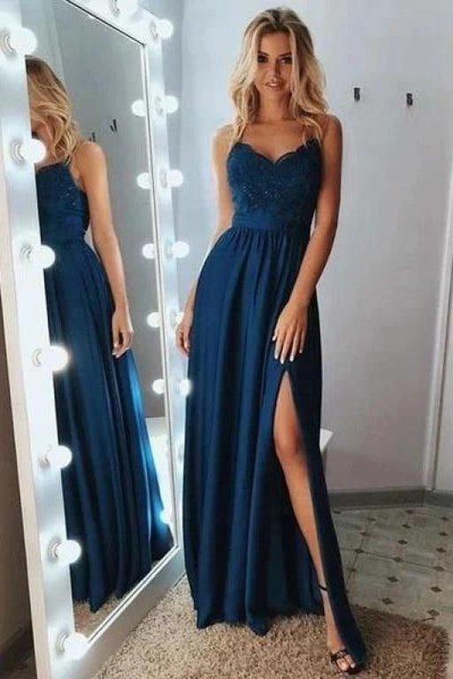 Spaghetti-Straps Prom Dress with Split