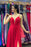 Spaghetti-Straps Red Long Prom Dress with Slit