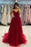 Spaghetti Straps Red Tulle Aline Evening Dress Sleeveless Lace Floor Length Dress