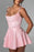 Spaghetti Straps Satin Mini Party Dress Jacquard Homecoming Dress Sleeveless - Prom Dresses