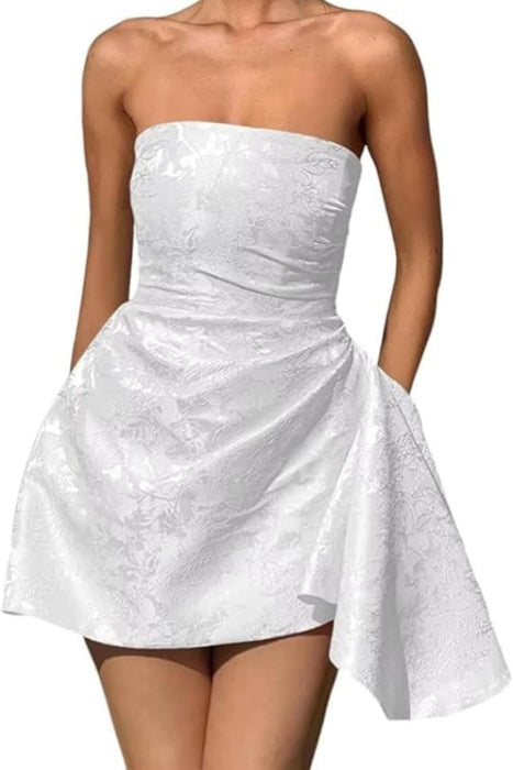 Sparkle Strapless Mini Party Dress Backless Satin Jacquard Homecoming Dress - Prom Dresses