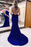 Sparkly Baby Blue Sequin Mermaid Prom Dress with Long Sleeveless V-Neck Backless