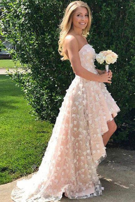 Strapless homecoming dress Cute Beach Wedding High-low Dress - Wedding Dresses