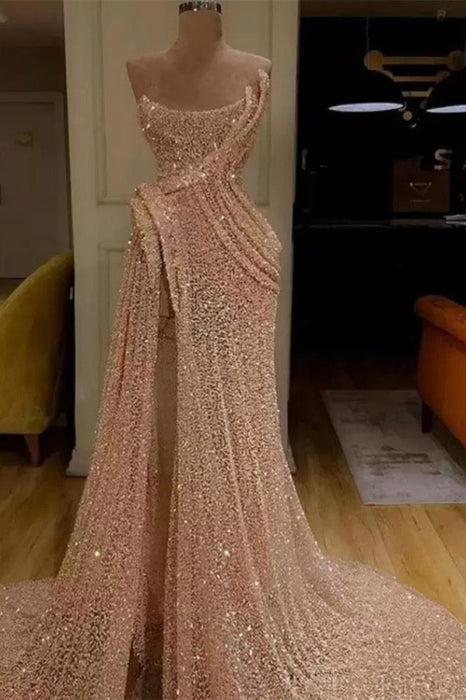 Strapless Mermaid Long Prom Dress Split with Sequins