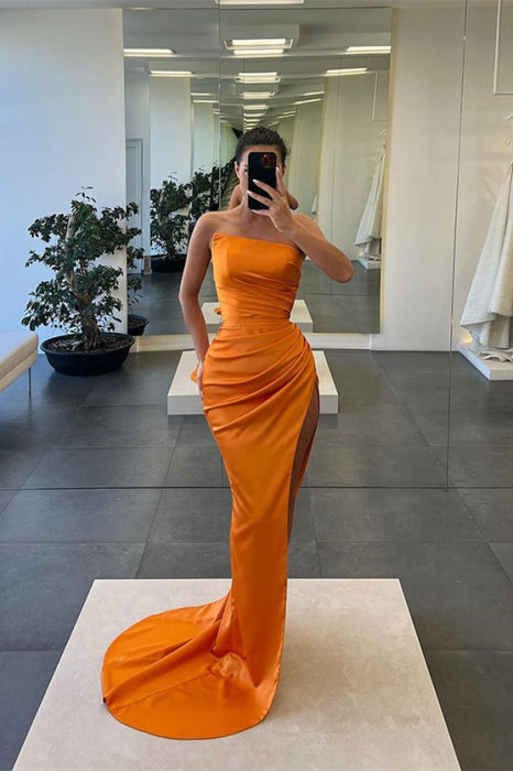 Strapless Sleeveless Long Mermaid Evening Dress with Slit