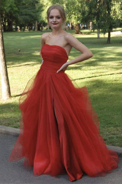 Strapless Tulle Long Prom Dress with Split