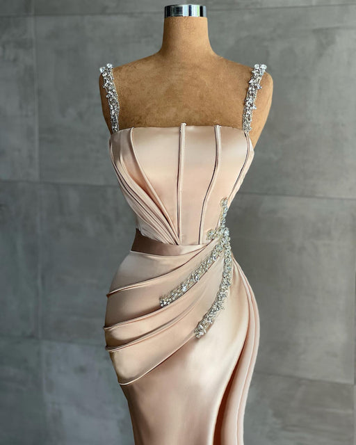 Straps Mermaid Appliques Bead Prom Dress