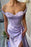 Stunning Lilac Off-the-Shoulder Evening Dress with Long Ruffle and Split