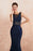 Stunning Navy Blue Jewel Neck Sleeveless Mermaid Prom Dress with Rhinestone Lace and Tassels