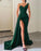 Stunning Orange V-Neck Mermaid Evening Dress with Long Split and Beads