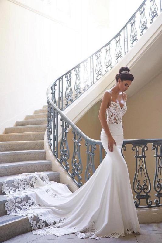 Stunning Spaghetti Straps Wedding Dress | Mermaid Chiffon Lace Bridal Dress - wedding dress