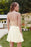 Stunning Strapless Chiffon Short Homecoming Dress Gold Appliques Mini Party Wear Dress For Girls - Prom Dresses