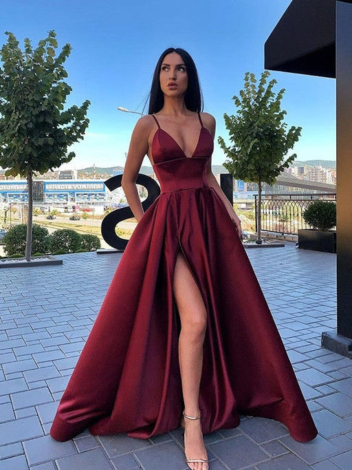 Stunning V-Neck Prom Dress with Elegant Split and Convenient Pockets