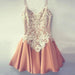 Stylish A-Line Spaghetti Straps Short Homecoming/Prom Dress with White Lace Applique - Prom Dresses