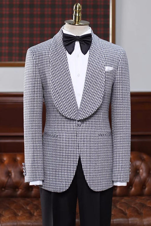 Charles Stylish Black Plaid Shawl Lapel Wedding Suits For Men