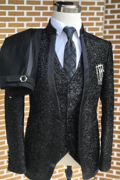 Channing Stylish Black Sequins Shawl Lapel Three Pieces Wedding Suits