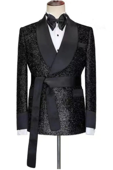 Antoine Stylish Black Shawl Lapel Two Pieces Sequins Wedding Suits