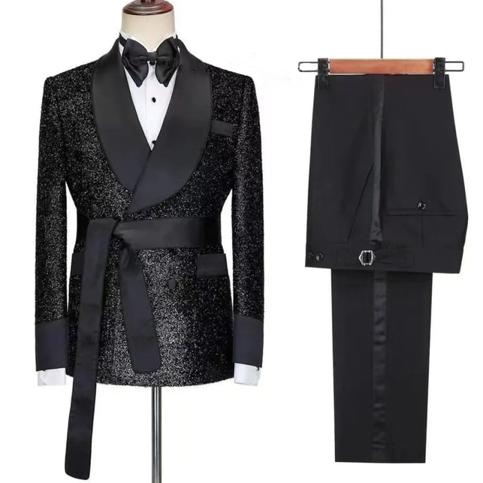 Antoine Stylish Black Shawl Lapel Two Pieces Sequins Wedding Suits