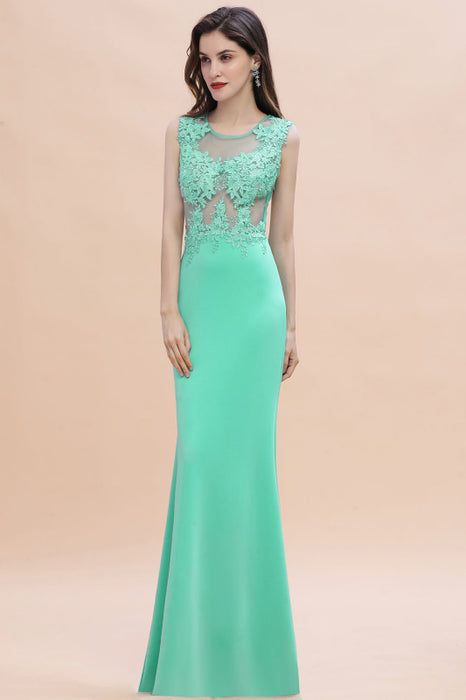 Stylish Crew Neck 3D-Floral Appliques Mermaid Evening Dress Sleeveless - Prom Dresses