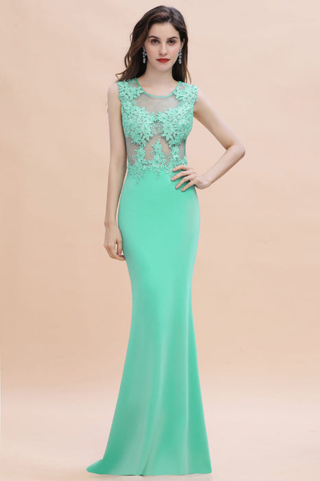 Stylish Crew Neck 3D-Floral Appliques Mermaid Evening Dress Sleeveless - peacock / US 2 - Prom Dresses