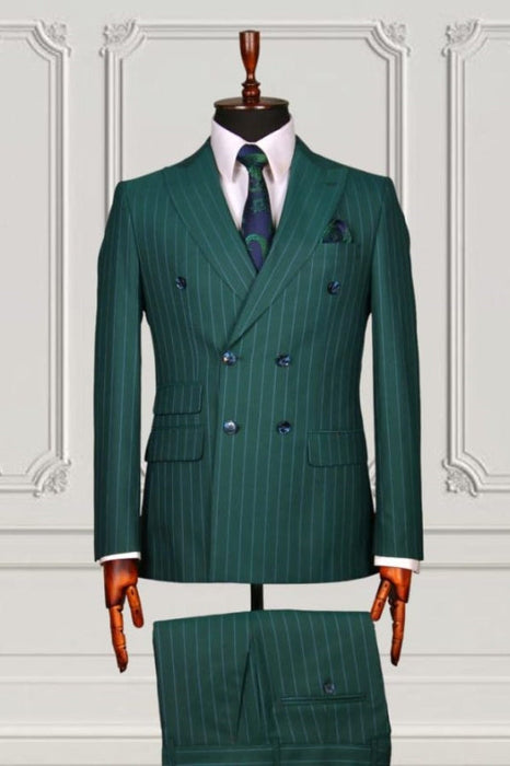 Colbert Stylish Dark Green Peaked Lapel Double Breasted Business Suits