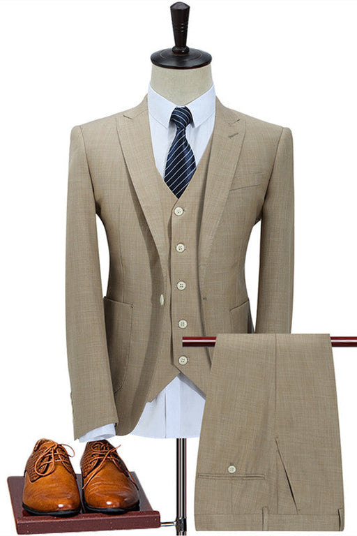 Mason Dark Khaki Stylish Three Pieces Peaked Lapel Men Suit