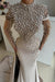 Stylish High Neck Pearls Ruffle Satin Long Prom Dresses with Sleeves