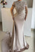 Stylish High Neck Pearls Ruffle Satin Long Prom Dresses with Sleeves