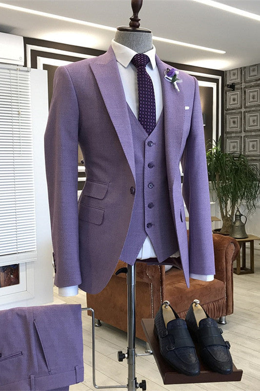 Dylan Stylish Purple Peaked Lapel Three Pieces Prom Suits