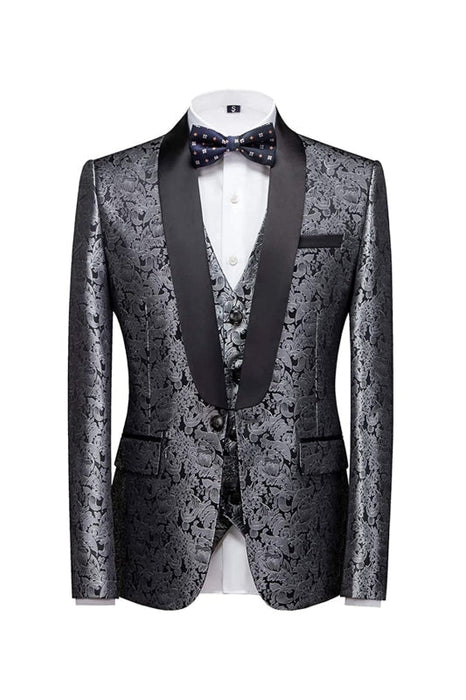 Goddard Fashion Silvery Jacquard Three Pieces Men Suits For Wedding